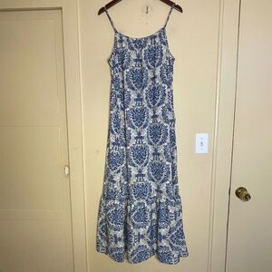 Blue and White Patterned Maxi Dress